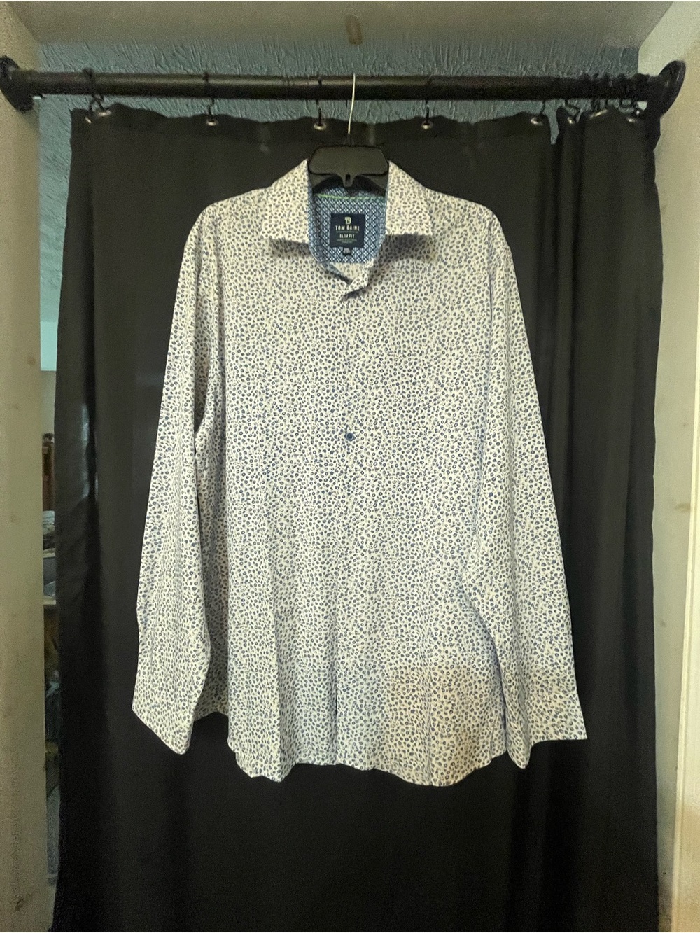 Ted Baine White Dress Shirt with Navy Micro-Print